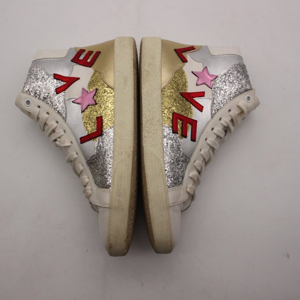 Saint Laurent Paris Love Women's EU 39 Mid Top Sneakers White Leather Glitter - Picture 7 of 13